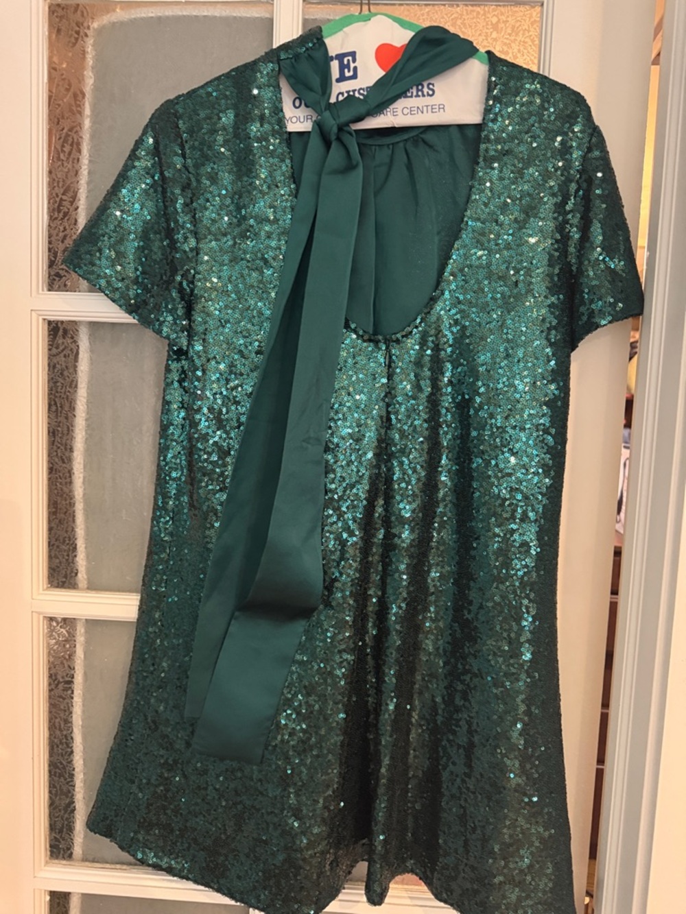 STAUD Emerald Green Sequin Dress with Tie Detail - Picture 3 of 5